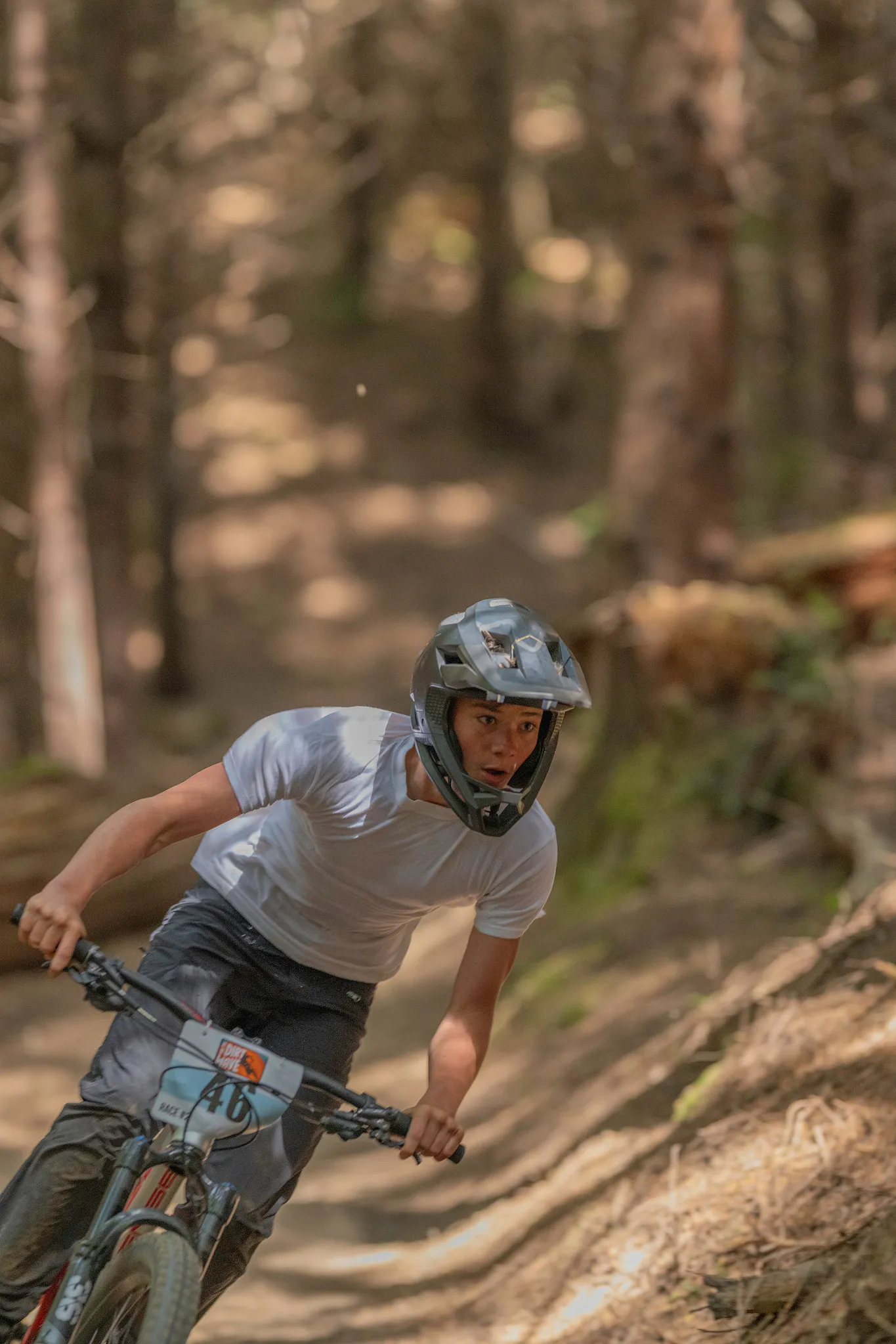 Racer on a wooded Oregon Coast trail